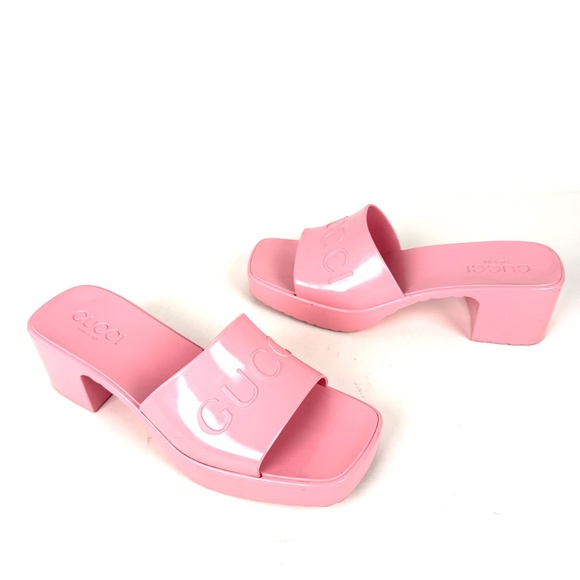GUCCI Rubber Pink Wild Rose Platform Slide Sandals 36, 6 - Picture 4 of 15